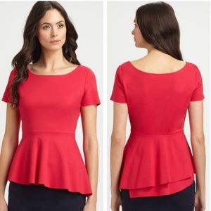 Elie Tahari Pink Stretch Knit Short Sleeve Peplum Top